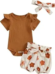 [BemeyourBBs] Newborn Baby Girl Summer Clothes Ruffle Short Sleeve Romper Bloomer Shorts Set 2 Piece Cute Baby Girl Outfits