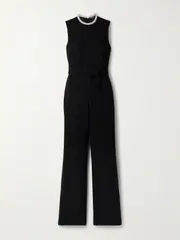 [Adam Lippes] Adam Lippes - Barclay Belted Embellished Wool-crepe Jumpsuit - Black - US12 US 12 Black