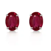 RUBY OVAL CUT STUD EARRING 2.50 cts Natural Sterling Silver White Gold over