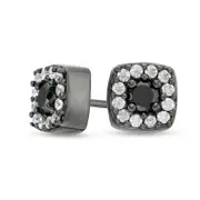 0.38 CT. T.W. Enhanced Black and White Diamond Cushion Frame Stud Earrings in 10K White Gold with Black Rhodium