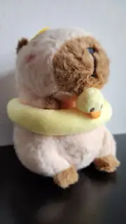 NWT Cute Soft Capybara Plush Toy with Yellow Duck Swim Ring & Sunglasses!