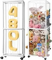 Stuffed Animal Storage Holder, Stuffed Animal Zoo Storage Toy Organization with Elastic Band, Stuffed Animals Shelf Cage for Toddler Room, Playroom, Bedroom, Kid Room Furniture, White