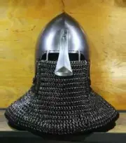 Medieval Knight Steel With Chain-Mail Helmet Steel Combat Bascinet Helmet Style