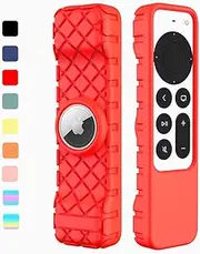 Remote Case for Apple Siri Remote 2021/2022 (2nd/3rd Gen), Anti-Lost Anti-Slip Durable Silicon Shockproof Rubber Cover for Apple 4K HD TV Siri Remote (2nd/3rd Generation) AirTag Applicable (Red)