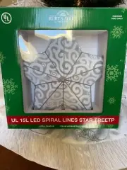 New Amazing 15 Light LED Spiral Lines Star Treetop Topper - With Box!