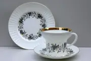 Tea trio SLENDER TWIGS, egg-shell thin Bone China, Imperial Porcelain, Russia