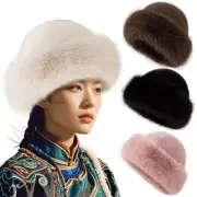 Soft Fluffy Fur Bucket Hat Faux Fur Winter Hat Cold Proof Panama Cap Outdoor