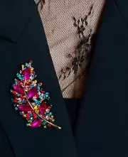 Vintage Multicolor Crystal Leaf Brooch Pin - Gold Tone Statement Jewelry for Wom