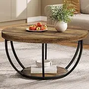 [Tribesigns] Round Coffee Table, 80cm Wooden 2-Tier Circle Coffee Table Storage, for Living Room, Rustic Brown