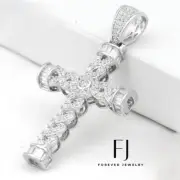 Men's 925 Sterling Silver 48mm Cross Brilliant CZ Pendant.Unisex + Box
