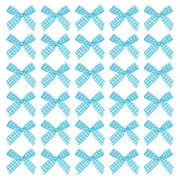 100 Pcs Mini Gingham Ribbon Bows 1.8 Inch Satin Ribbon Bows, Sky Blue White