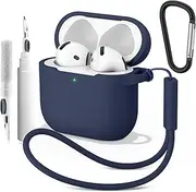 Leonids for Apple AirPods 4 Case, Soft Silicone Case with Cleaner Kit & Key Chain & Lanyard for Apple Airpods 4 2024 (Not for Airpods 3rd/2nd/1th) (Midnight Blue)