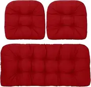 3Pcs/Set Bench Cushion Tufted Thickened Twill Settee Soft Rocking Chair Cushion Weather Resistant Waterproof Sofa Replacement Cushions for Porch, Patio, Backyard (Red) Patio Bench Cushion