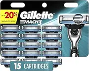 Gillette Mach3 Razor Refills for Men, 15 Razor Blade Refills
