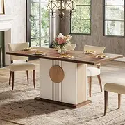 Tribesigns 140cm Rectangular Dining Table for 4 to 6 People, Farmhouse Wood Dinner Table for Kitchen, Dining Room & Living Room, Oak Brown & White