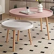 EKDJSN Nesting Coffee Table, Center Table with 2cm Considerate Heightening Edge Sealing, Stacking Tables with Stable Triangular Design, Height Difference Design(Pink White)