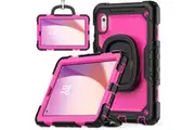 WASSUP Lenovo Tab M9 HD 9 inch (TB-310FU) 2023 Case With Screen Protector 360 Degree Handle Ring Folding Stand-Black&RoseRed