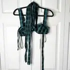 For Love & Lemons Avery Blue Black Plaid Bra Top Women's Size Large L NWT
