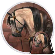 The Traveler Solid Strong White Horse Round Beach Towel