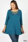 Plus Size Lattice Tunic Top Teal 2XL