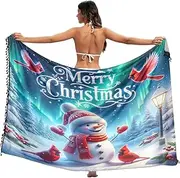 [RPLIFE] Christmas Cute Snowman Birds Wrap Sarong, Fringe Skirt Swim Cover up for Summer Beach/pool, Large, Christmas Cute Snowman Birds, Medium