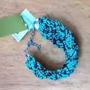 NWT teal bronze tone glass seed bead braided bracelet Southwestern tribal