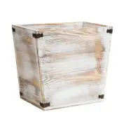 Grey Farmhouse Style Torched Wood Trash Can Waste Bin with Decorative Metal B...