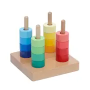 Sort And Stack Puzzle Shaded Wooden Rainbow Discs on Four Vertical Rods - Montessori Toys