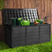 290L Outdoor Storage Box Container Bench Garden Deck Tool Shed With wheels Black