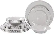 Lechoo Grey Pearl Melamine Dinnerware Set, 12-Piece Plastic Dinner Dishes Set, Service for 4 Unbreakable Kitchen Plates and Bowls Set