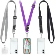 Universal Phone Lanyard Adjustable Neck Strap with 6 Tether Black+grey+purple