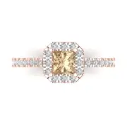 1.4 ct Princess Cut Yellow Moissanite Promise Bridal Wedding Ring 14k Rose Gold