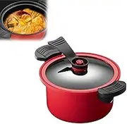 Seattleget Micro Pressure Crock Pot, Non-Stick Multi-Functional Household Fast Stew Soup Pot for Tender Soup and Meat, Compact and Efficient, 3.5L Micro Pressure Crock Pot (Red,One Size)