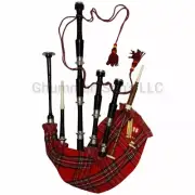 Royal Stewart Bagpipe Silver Mount Scottish Highland Rosewood Bagpipe /Hard Case