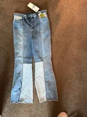 Almost Famous 13 Ultra High Rise Patchwork Denim Flare Jeans 70s Vintage Style
