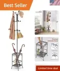 Durable Metal Coat Rack with 12 Hooks & Umbrella Holder - Perfect for Entryways