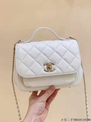 二手 Chanel Haas牛皮純郵差包 A93749白色