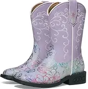 [Rollda] Girls Cowboy Boots Glitter Western Boots Sequin Cowgirl Boots for Girls, Purple, 5 Big Kid