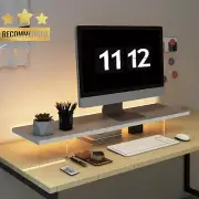 Monitor Stand Riser, Wood & Acrylic, with LED Light, for Computer/Laptop, White