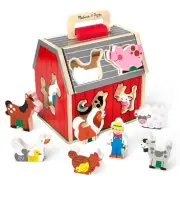Melissa & Doug Wooden Take Along Sorting Barn Toy with Flip Up Roof and Handle