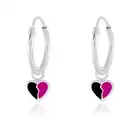 925 Sterling Silver Pink Mini Broken Heart Enamel Sleeper Hoop Earrings Kids