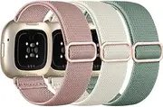 Elastic Band Compatible With Fitbit Sense/Sense 2/Versa 4/Versa 3 for Women Men, Adjustable Stretchy Nylon Solo Loop Sport Wristbands, Strap for Watch