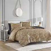 Juicy Couture Full/Queen Leopard Satin Duvet Cover Set - Cheetah Print 3-Piece Machine Washable Reversible Animal Print Bedding Duvet Cover and Sham Set