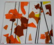 4111.00-5"x 5" CLEAR W/ AUTUMN FRACTURES & BLACK STREAMERS BULLSEYE GLASS 90 COE