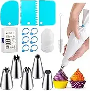 MDLJG 17-Piece Stainless Steel Piping Tips Set with Heavy-Duty Cotton Pastry Bag，Coupler & Cleaning Brush，Cake Cookie Cream Decorating DIY Accessories for Baking, Dessert, Cupcake Decorating Tools