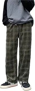 [HEAITHpool] Casual Plaid Pants Men Wide Leg Vintage Couple Straight Corduroy Pant Mopping Streetwear