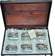 ANORINVER Art Glass DOF Glasses Set/6 in Trunk Box Spain Hand Crafted NIB