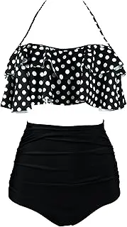 [COCOSHIP] Women's Retro Boho Flounce Falbala High Waist Bikini Set Chic Swimsuit(FBA)
