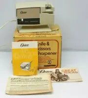 NEW IN BOX VINTAGE Almond OSTER® Knife & Scissors Sharpener #511-06 ©1979 USA