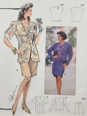 Vtg Burda Couture 4814 Sew Pattern Draped Top Skirt Blazer Cropped Jacket 8-18